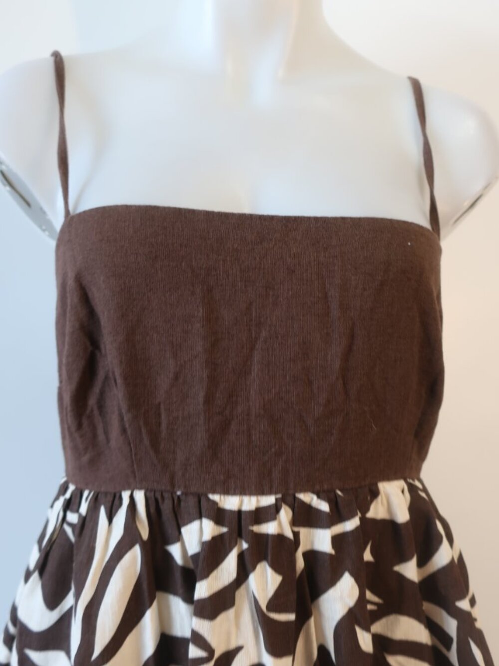 Womens Abercrombie & Fitch (Item-12) Brown Cream Tie Back Babydoll Maxi Dress M - Picture 5 of 11
